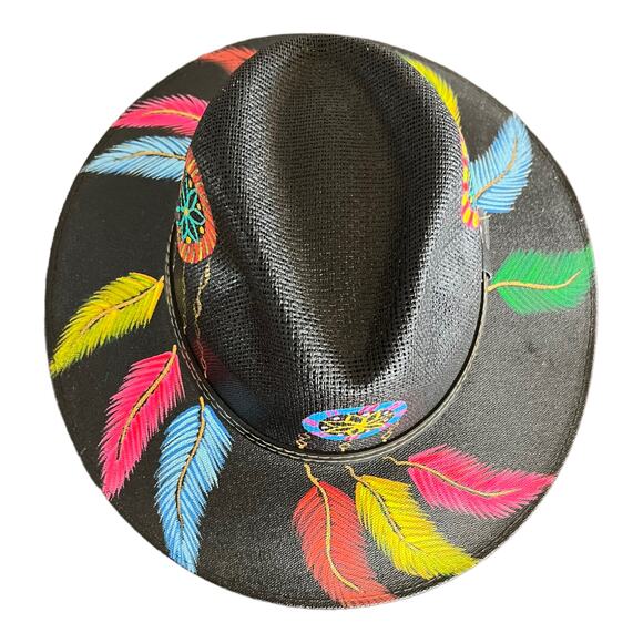 HAT MEXICAN Artisanal Hand Painted Fedora Floral Sombrero Panama Bohemian Black main image 9